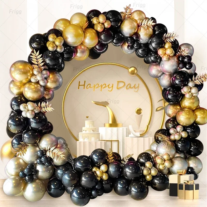 Black Gold Balloon Garland Arch Kit Confetti Latex Balloon Adults Anniversary Happy 18 30 40 50 Year Old Birthday Party Decor