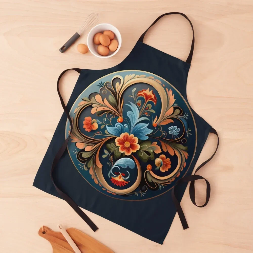 Norwegian Blue Telemark Rosemaling Apron Kitchens For Men chef costume japanese woman Kitchen Tools Apron