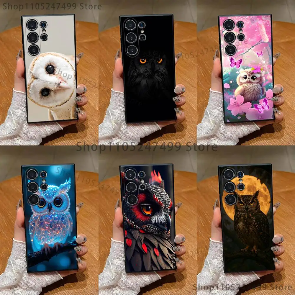 

Animal Owl Phone Case For Samsung S 25,24,23,22,30,21,10,9,Ultra,Plus,Lite,FE,4,5 G Black Soft Case