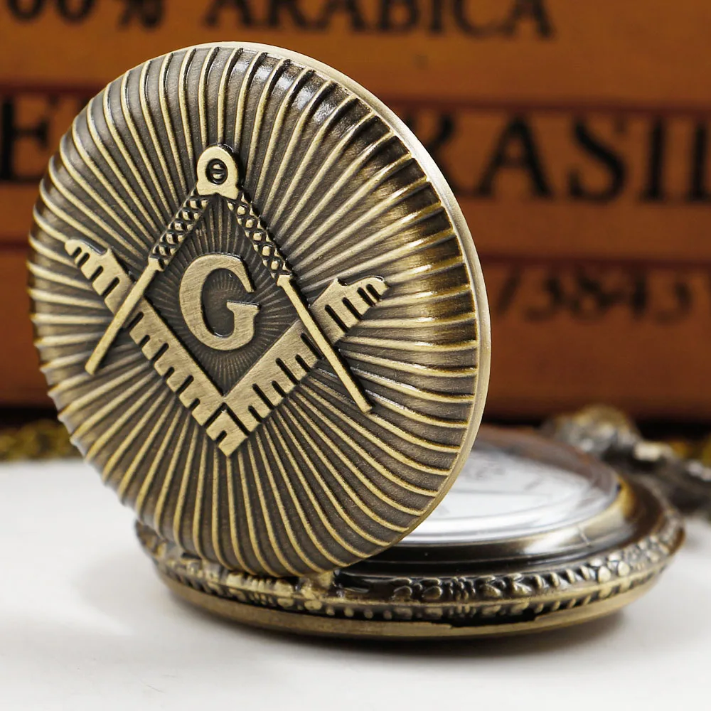 Bronze Masonic Freemasonry Retro Necklace Pendant Quartz Pocket Watch Best Gifts Men Women retroid pocket 3