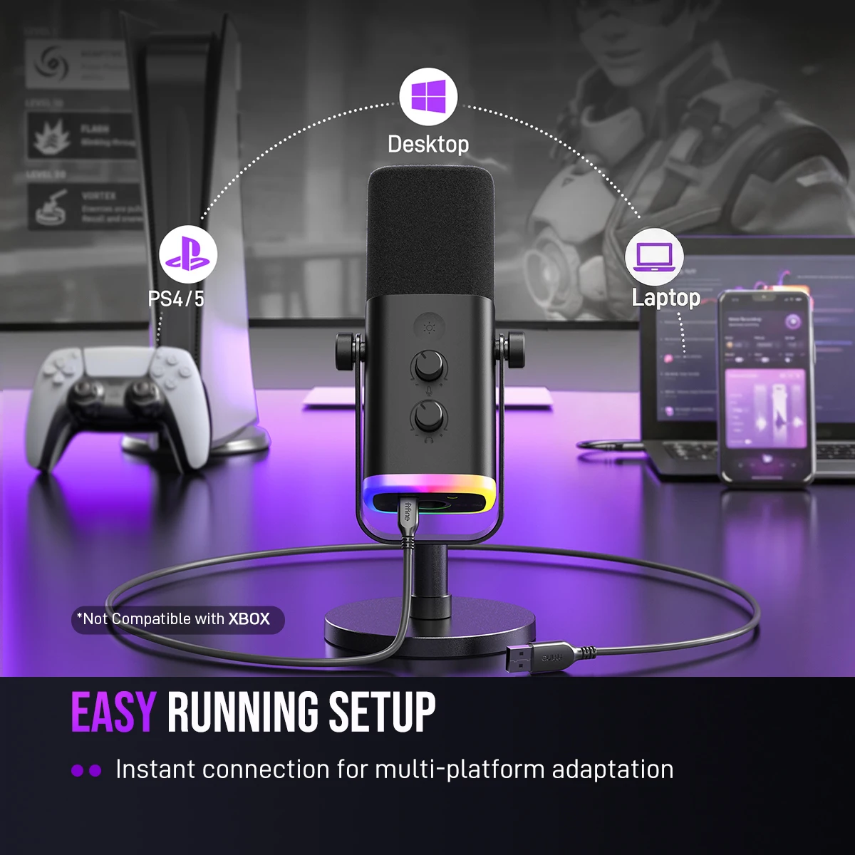 FIFINE-micrófono dinámico USB/XLR con botón de silencio táctil, Conector de auriculares, controles de E/S, para PC, mezclador de PS5/4, amplificador de micrófono para juegos AM8 4