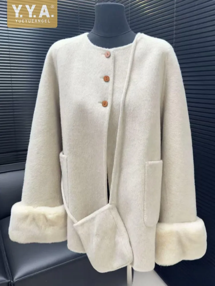 

Женская элегантная осенне-зимняя однобортная шерстяная куртка с круглым вырезом, шерстяное пальто, новая офисная модная женская свободная прямая куртка