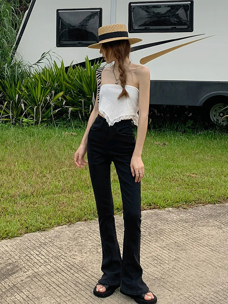 

Джинсы с высокой талией и расклешенными штанинами для женщин, утягивающие, широкие, из хлопкового стрейч-денима, весна-осень, модные, в корейском стиле, брюки-буткат