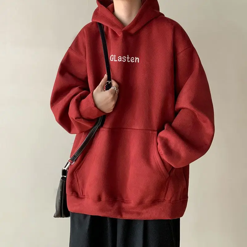 Purple suede sweatshirt for men 2024 autumn and winter American heavyweight hoodie trendy brand youth all match casual jacket
