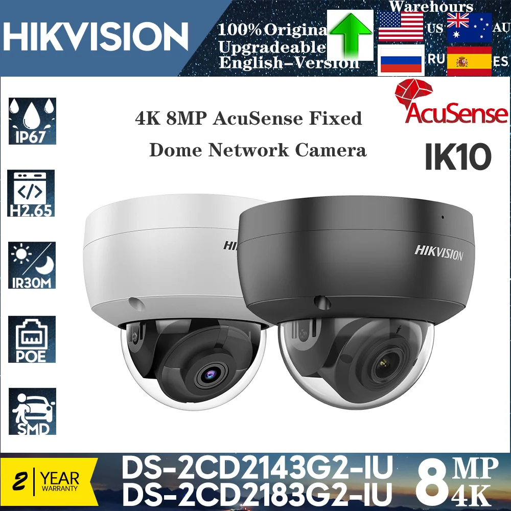 

Original Hikvision 4MP POE IR IP67 IK10 DS-2CD2143G2-IU IP Camera Deep Learning AcuSense Built-in Mic Fixed Dome Network Camera