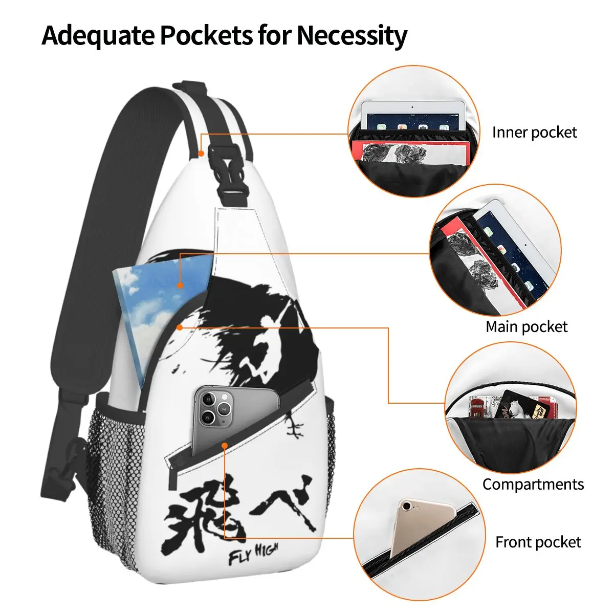 Haikyuu Fly Sling Bags Chest Crossbody Shoulder Backpack Outdoor Sports Daypacks Hinata Karasuno Volleyball Fashion Pack