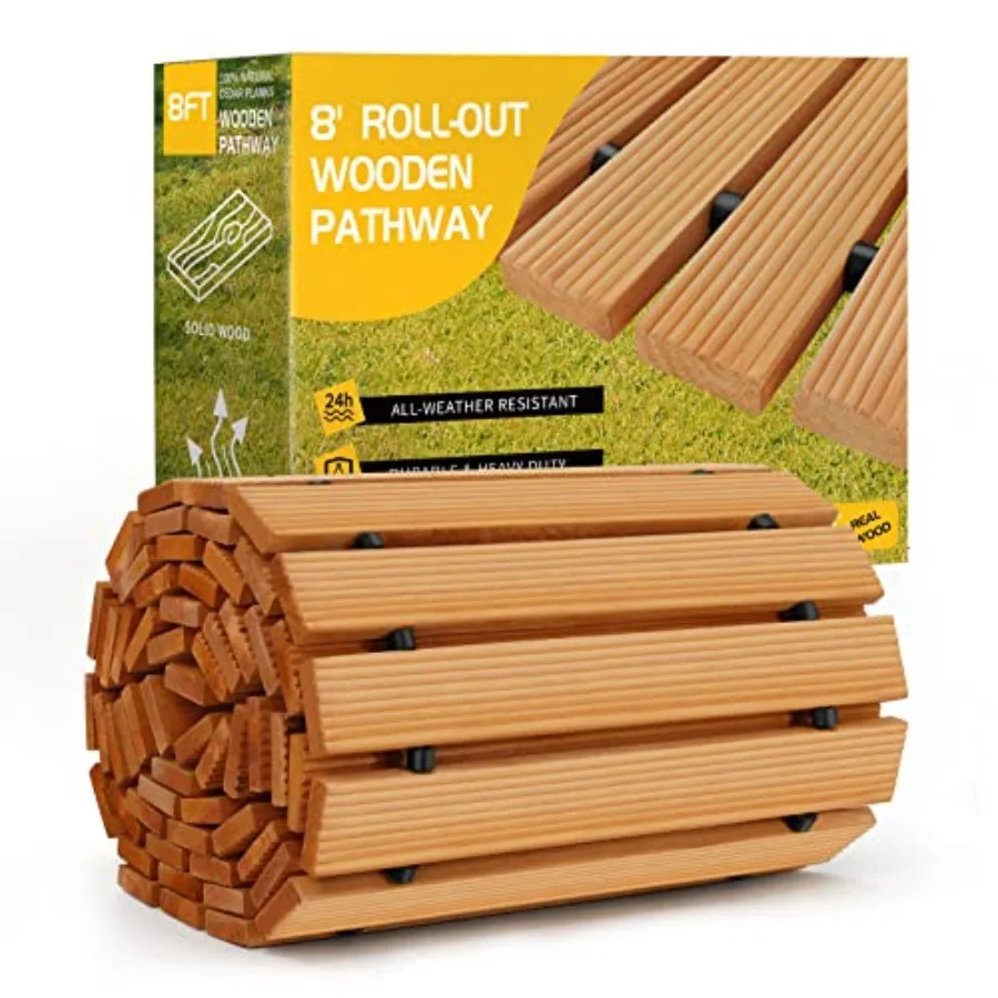 

8Feet Wooden Garden Pathway, Roll Out Wooden Pathway Weather-Resistant Walkway for Outdoor Patios 17" W Roll Out Hardwood Walkw