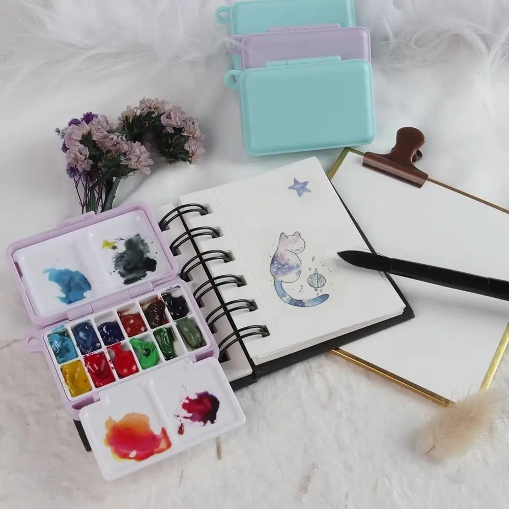 High-quality Mini Portable Travel Plastic Painting Box Purple Blue Palette Watercolor Paint Subpackage 12/24 Grids Pigment Box
