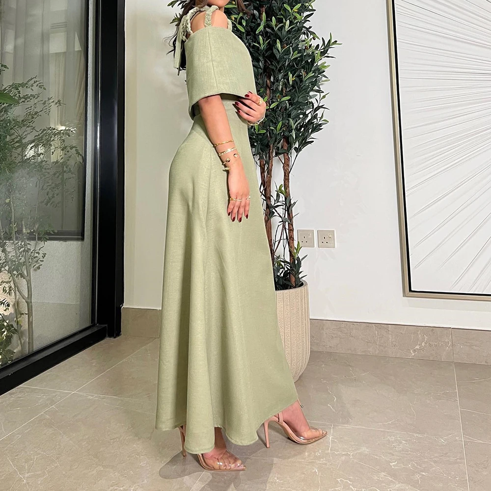 Customized Jersey A-Line Evening Dress High Neckline Half Sleeves Floor Length Solid Color Fashion Bespoke Occasion Gowns