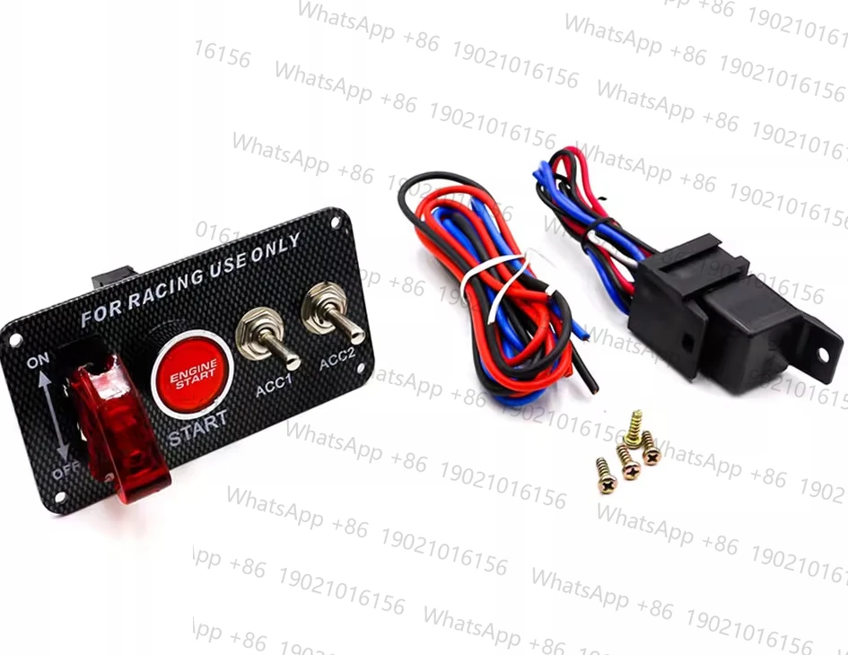 

Car modification carbon patterned panel three in one combination switch LED one key start with light ignition switch multi gear