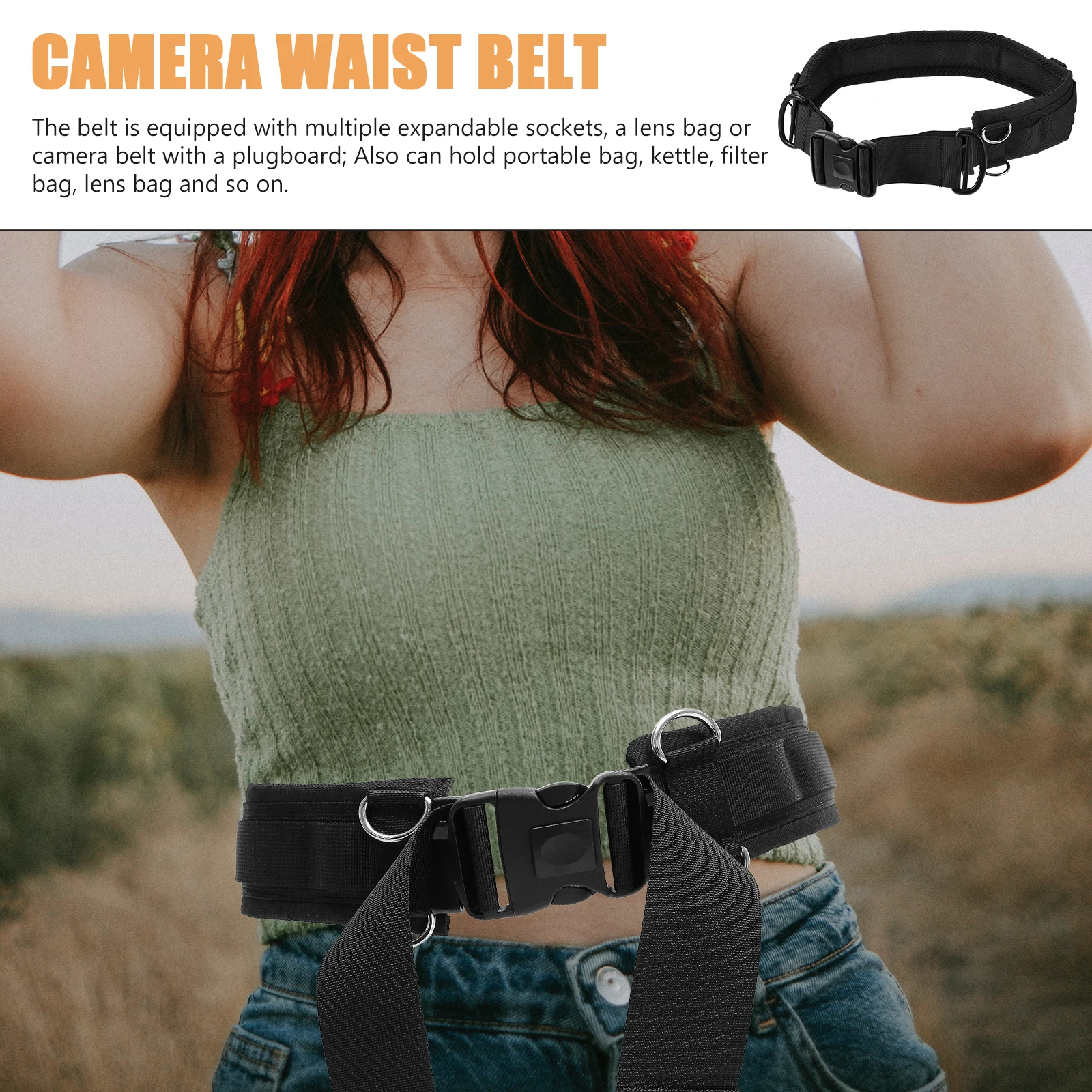 

1Pcs Camera Waist Holder Adjustable Nylon Waistband Multi Expandable Storage Sockets Photography Portable Lens Bag Black