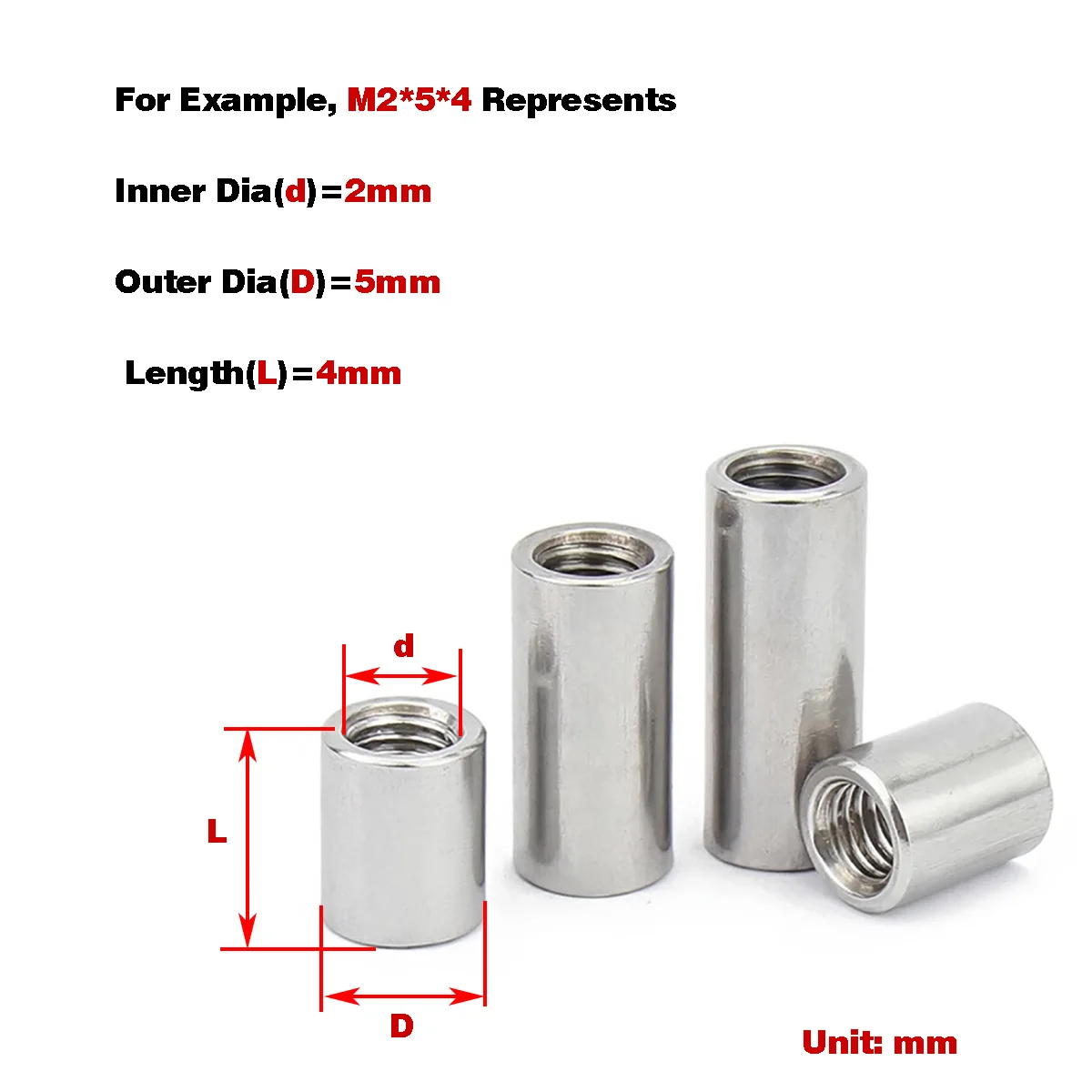 

304 Stainless Steel Extended Connecting Rod Joint Round Nut M2-M20