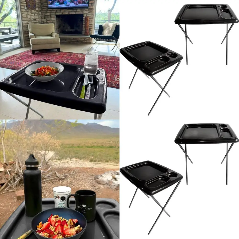 

Black Folding TV Tray Tables, Set of 2, 17 x 22 x 26, Portable Outdoor-Friendly Trays for Meals, Laptops, and More