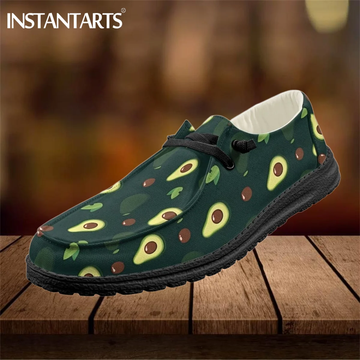 

INSTANTARTS New Trend Ladies Lace-up Flats Avocado Cartoon Design Women Casual Sneakers Comfortable Outdoor Walking Footwear