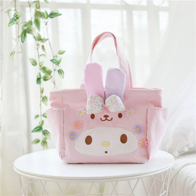 Sanrio Series Kawaii My Melody Canvas Bag Hello Kitty Large Capacity Storage Bag Cute Anime Student Lunch Bag School Supplies