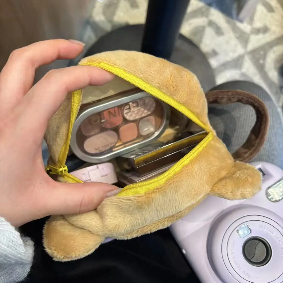 Cute Rilakkuma Bear Girl Plush Makeup Storage Bag Elliptical Stereoscopic Portable Home Storage Organizer from Japan