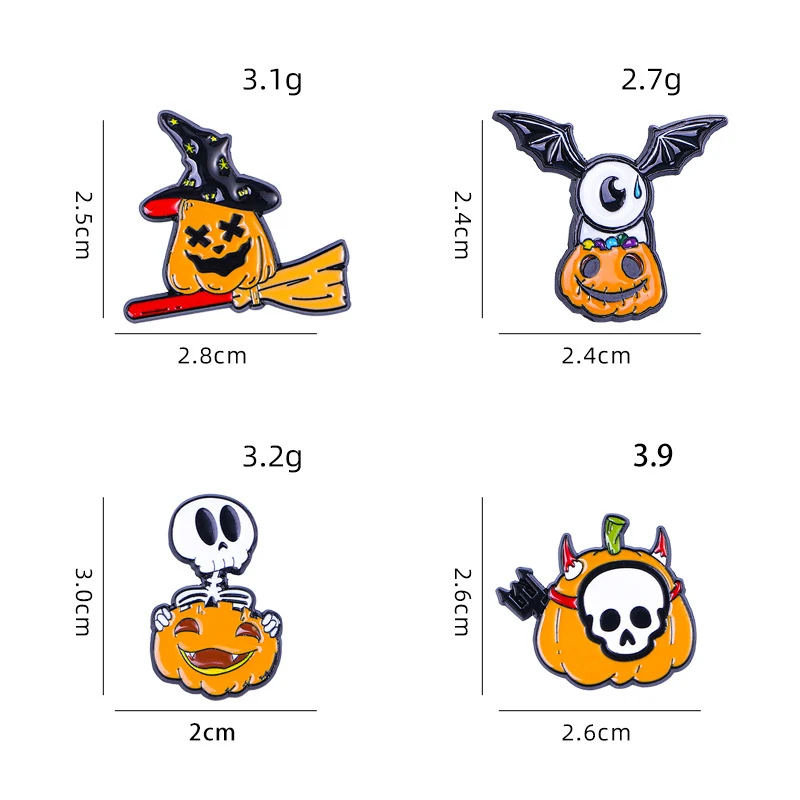 Halloween Creatieve Cartoon Leuke Broche Schedel Heks Pompoen Hoofd Bat Badge Pin Gesp Accessoires Emaille Sieraden Cadeau