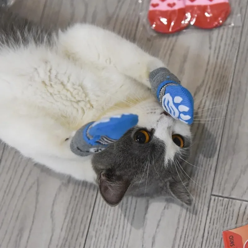 4 Pares de Calcetines para Perros de Invierno, Antideslizantes, Cálidos, de Punto, con Diseño de Tigre, Protectores de Patas, Botines para Gatos y Perros, para Interiores y Exteriores, Regalo de Navidad, Calcetines para Perros