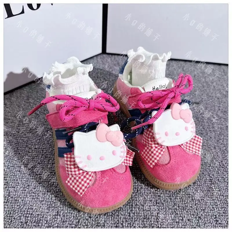 

р ‌ Eal pictures, новинка 2025 года, осень, hello kitty, высокое качество, с бантом, красный, желтый, фуксия, для девочек, детская повседневная обувь для бега на плоской подошве