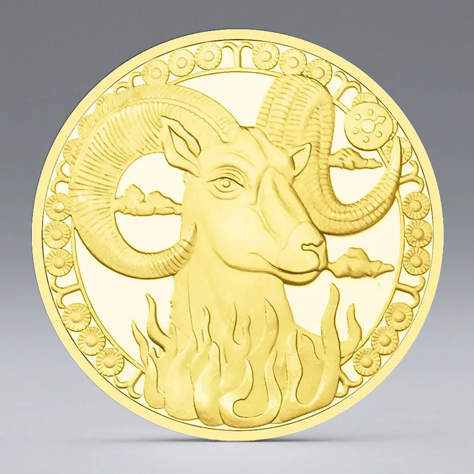 The Zodiac Commemorative Coin Golden Plated Aries Sun God Medal Souvenir Coin Home Decoration