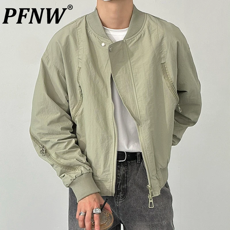 PFNW 2025 New Multi Zipper Design Black Jackets Spring Vintage Oversized Short Coat Men;s Loose Zip Jackets Trend Tops 28W5823