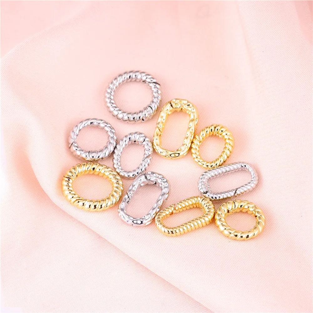 1/3/5pcs 18K Gold Plated Round Spring Clasps Hooks Jump Rings for DIY Bracelet Necklace Connectors Jewelry Making Accessories