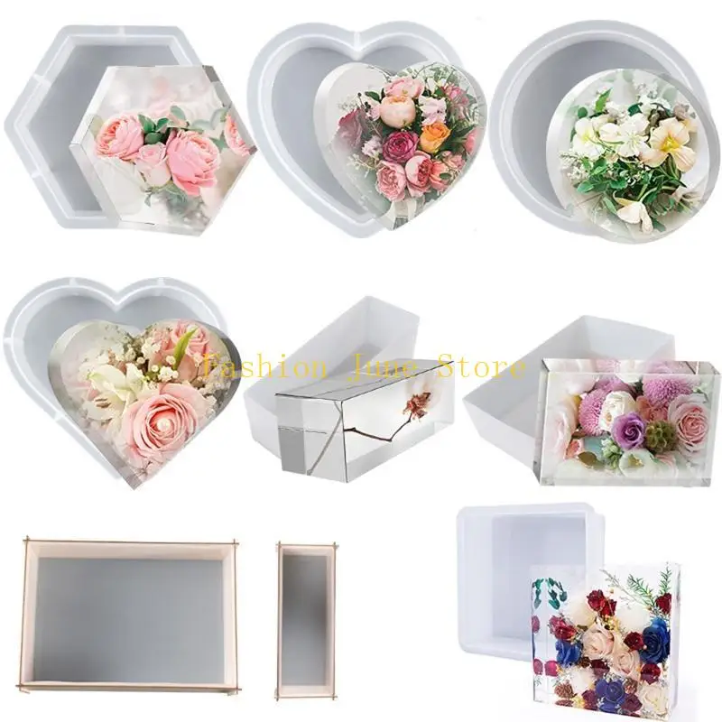 

N5KA 6Pcs Heart Geometric Ball Resin Mould Hexagonal Silicone Mould for Preserving Flowers Diy Wedding Valentine's Day Gifts