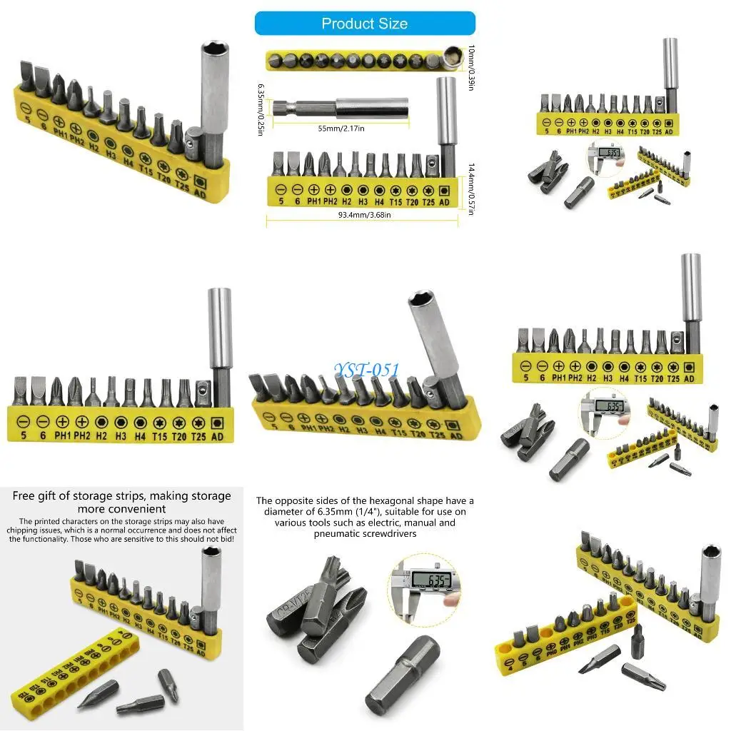 

E15A 12pc MultiPurpose Screwdriver Bit With 11 Interchangeable Bit Organizers Rack
