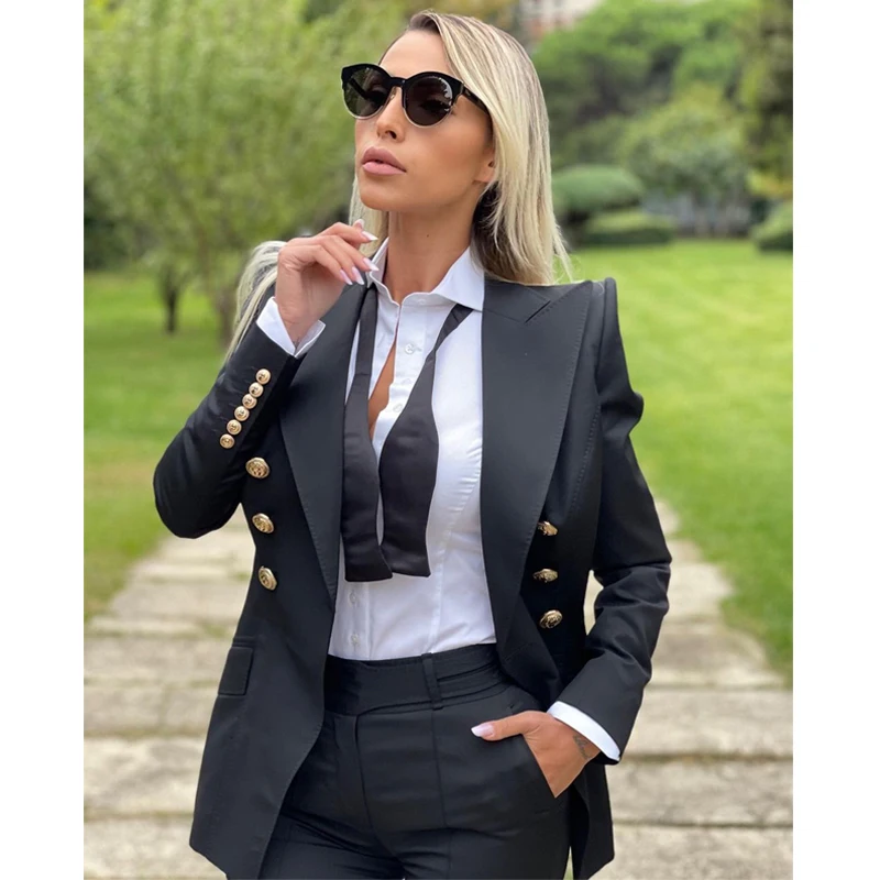 Frauen Anzug 2 Stück Schwarz Punkt Revers Jacke Party Smoking Lady Pant Anzug Blazer Hosen Weibliche Outfit 정장세트여성