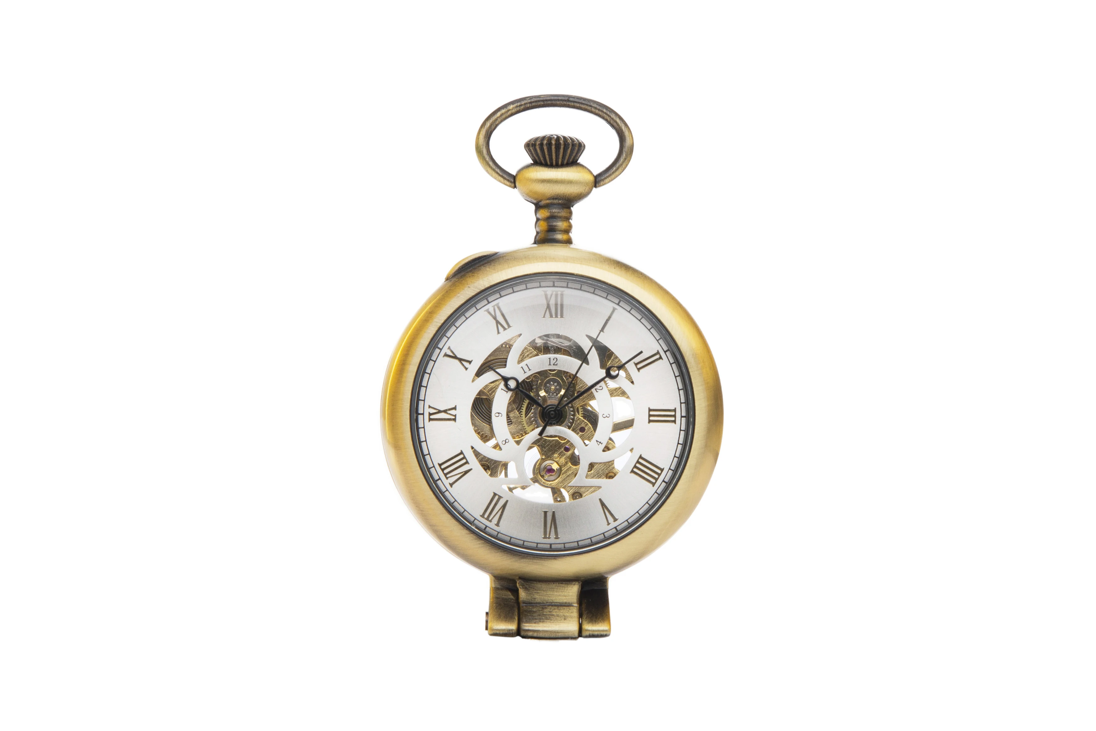 ساعة جيب ميكانيكية برونزية مع زجاج، تعمل كعدسة مكبرة مع سلسلة جريئة تجعل هذه ساعة الجيب لكل منها