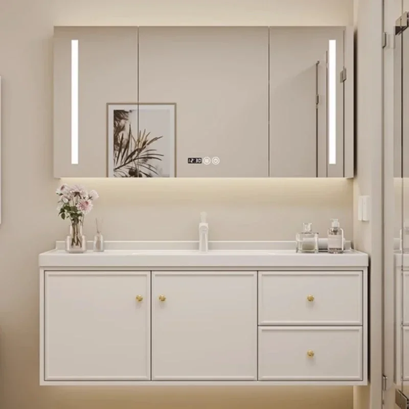 Oak Combination Bathroom Cabinet Washbasin Ceramic Basin Bathroom Integrated Cabinet Closet Storage Gabinete Furniture