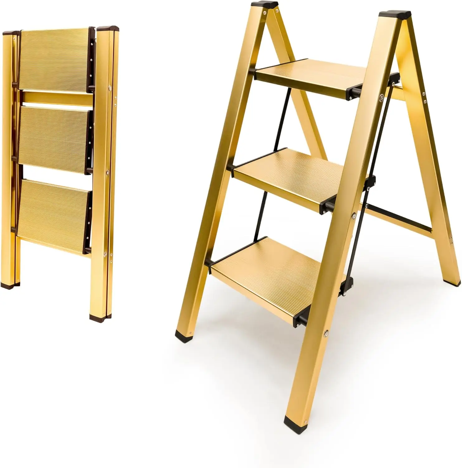 

New Version-Aluminium 3 Step Ladder Folding Stool-330lb Capacity Ladders with Anti-Slip Wide Pedal, Lightweight Ladder Portable