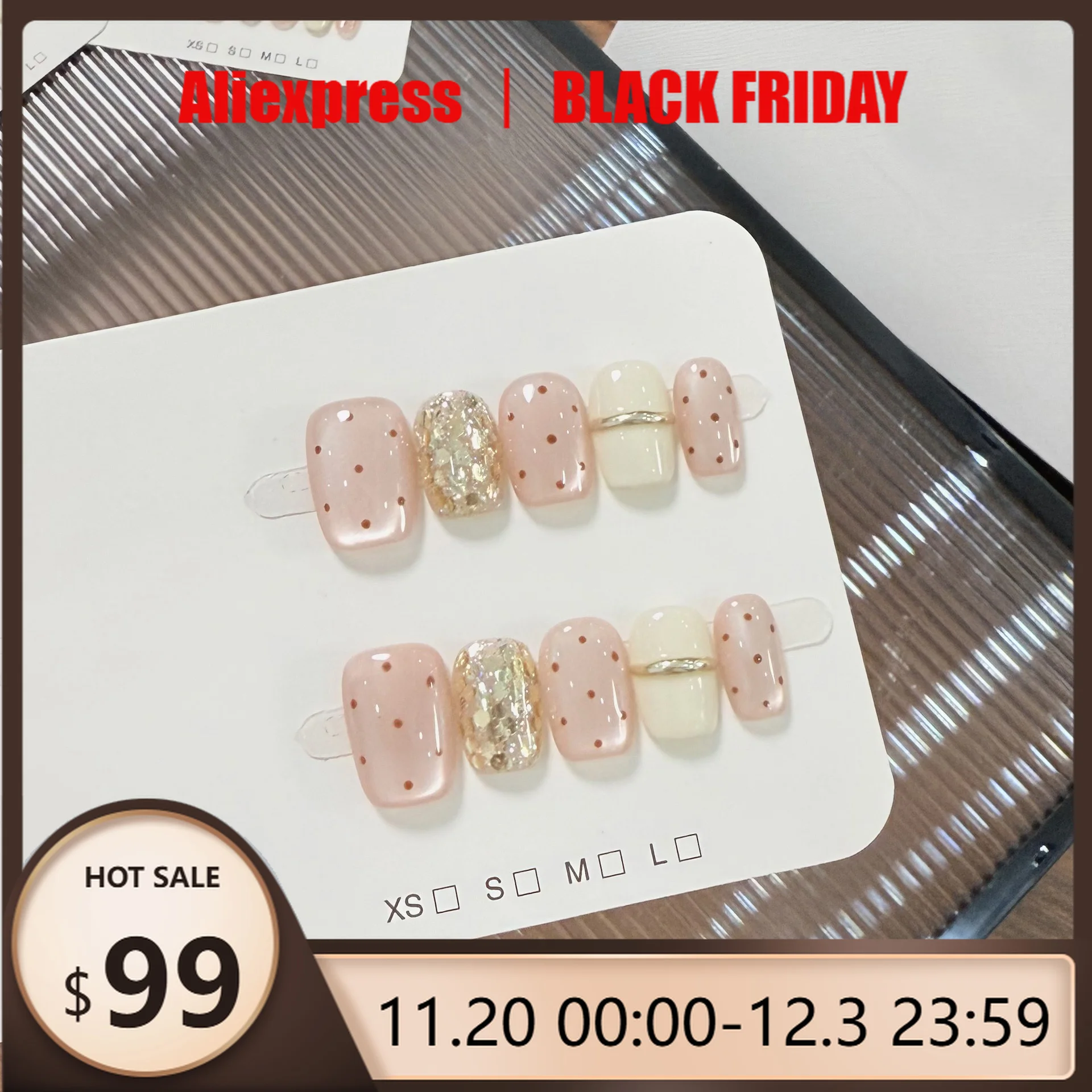 

10pcs Handmade Press on Nails Gold-Powdered Cat's Eye Glass Bead Full Coverage Nail Tips for Women&Girl Removable Wearable Nail
