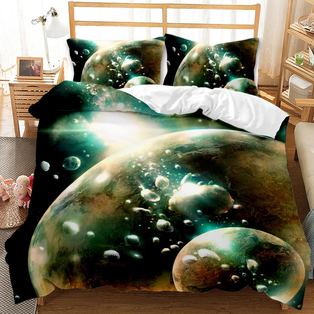 Planet Duvet Cover Set King/Queen Size,Majestic Outer Space View Universe with Earth Astral Polyester Quilt Cover Teens Kids Boy