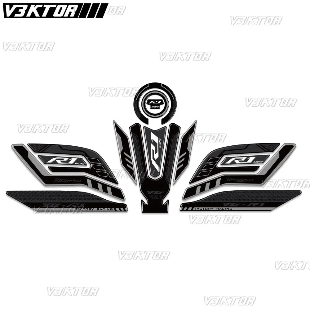 3D Resin Tank Pad Sticker Motorcycle Fuel Tank Protection Decal For R1 R1S R1M YZF R1 YZFR1 2015-2024 2023 2022 2021 2020