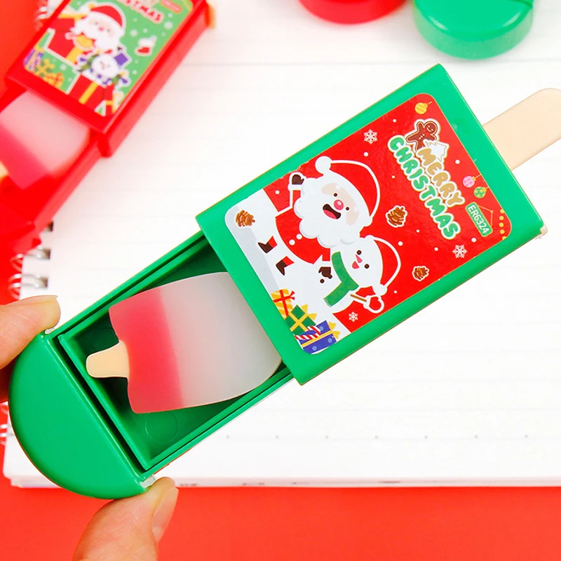 1Pcs Kawaii Santa Claus Magic Box Rubber Erasers Drawing Tool Eraser Student Stationery Prizes School Supplies Christmas Gift