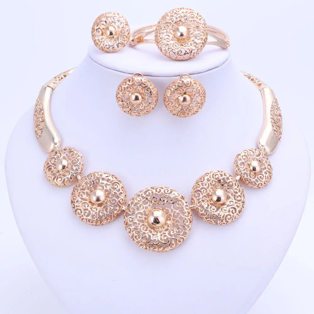 Vintage Women Clear Crystal Hollow Patterns Silver Plated African Dubai Bridal Wedding Costume Necklace Jewelry Sets