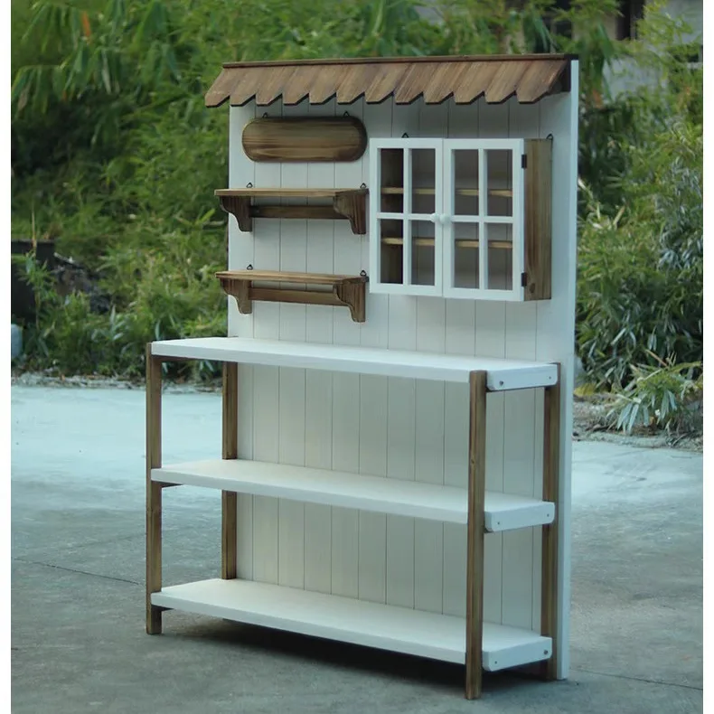 

Outdoor aged solid wood gardening workbench table garden balcony storage workbench anti-corrosion wood flower stand storage rack