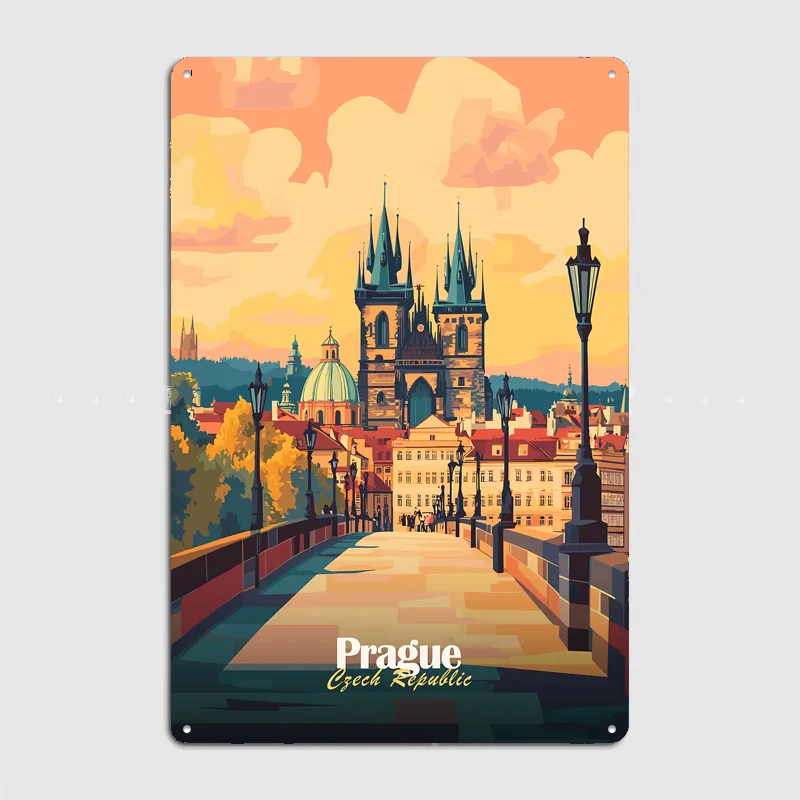 Prague City Scenery Travel Poster Metal Sign Life Wall Custom Bedroom Indoor Home Wall Decor Posters Room Decoration