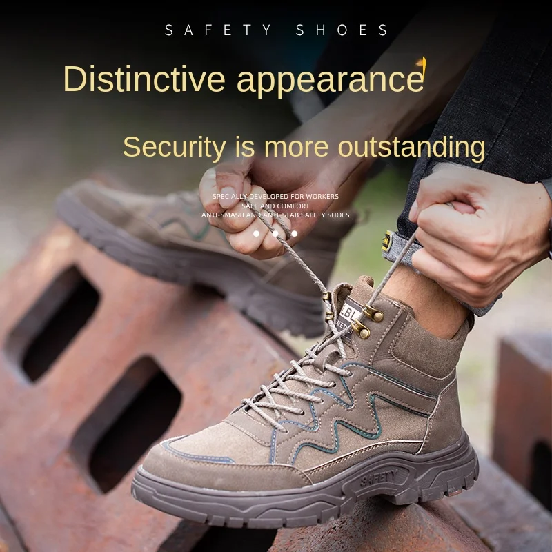 

New Labor Protection Shoes Men's Anti-Smash And Anti-Puncture Steel Baotou Winter Plus Cashmere Warm Site Shoes Knight Boots