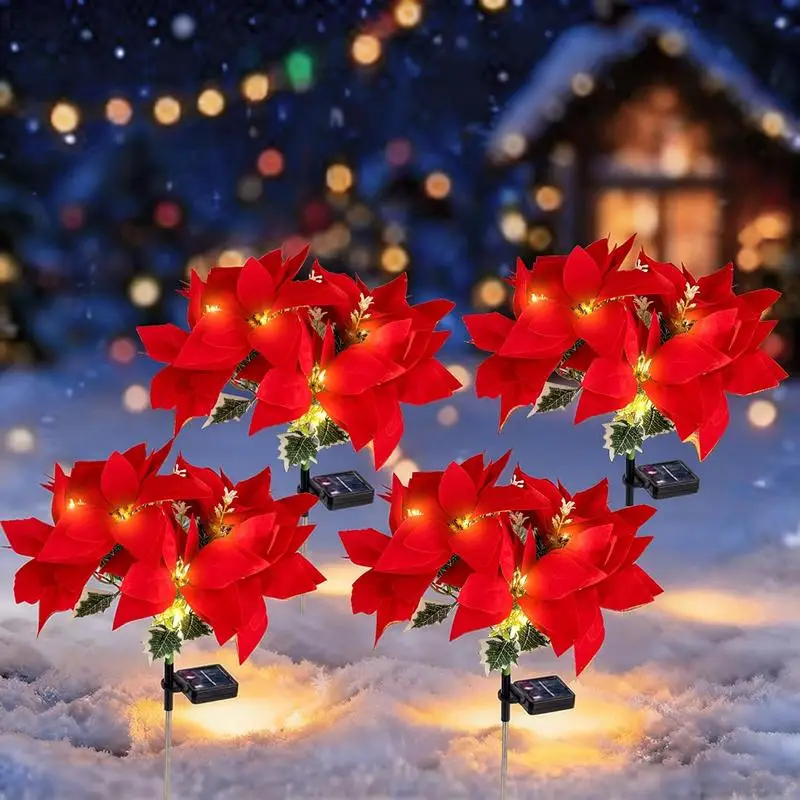 2026 (4 قطع مجموعات من أضواء شجرة عيد الميلاد الشمسية) زينة العطلات في الهواء الطلق ساحات الحدائق والمروج وأضواء المسار الصغيرة