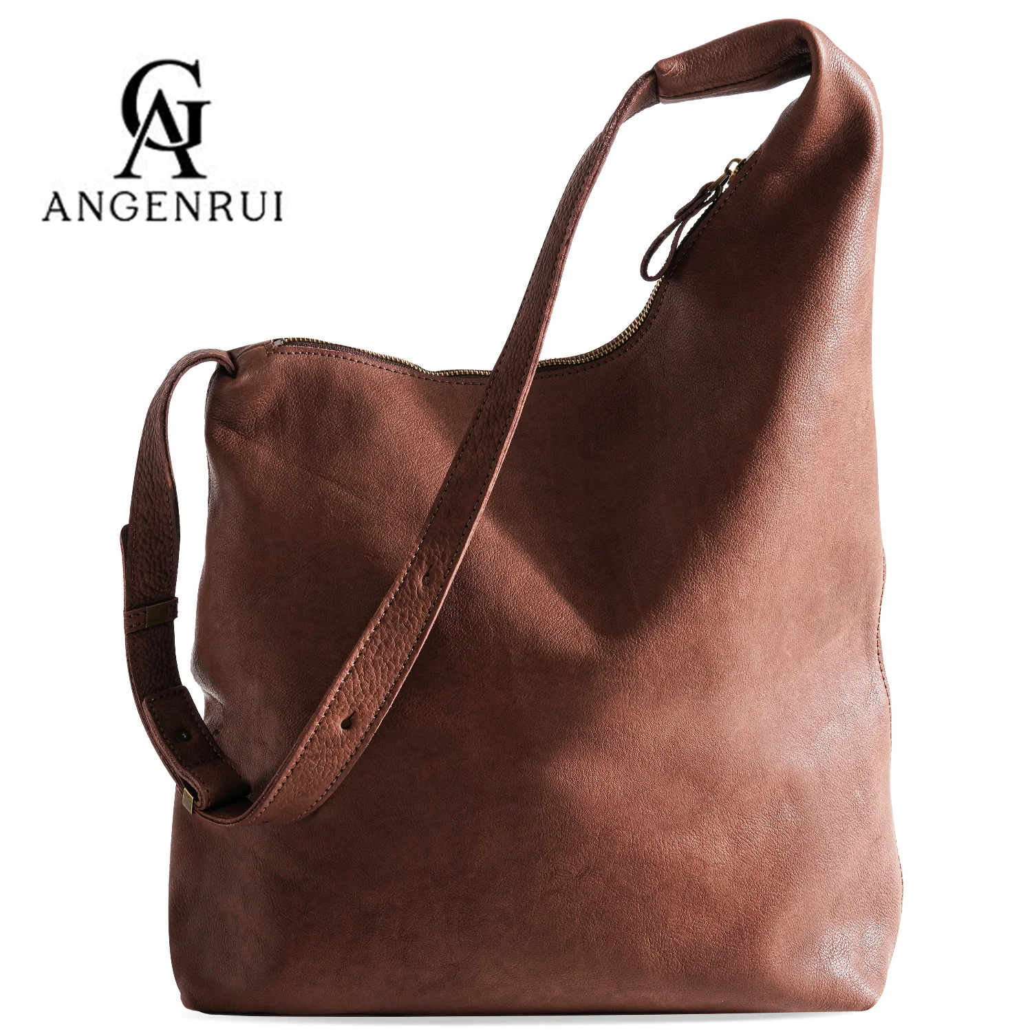 ANGENGRUI  Luxury New Women\'s Genuine Leather Big Tote Fashion Handheld Shopping Bag Simple Lazy Crossbody Bag