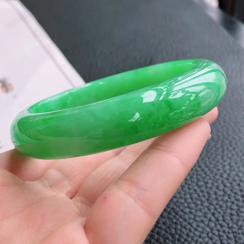 Myanmar Ice-like Color Emperor Full Bracelet Positive Green Hand round Bar Jade