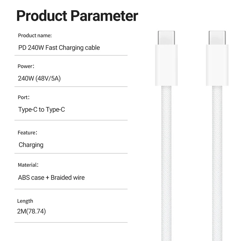 240W USB C Cable For MacBook Samsung S22 Iphone 15 Pro Xiaomi iPad DELL ASUS PD Cable 5A 140W Fast Charging Type C Braided Cable