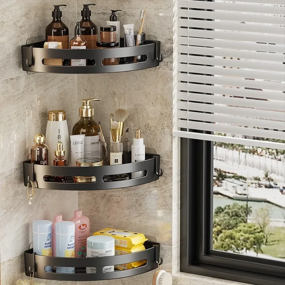 Badezimmerregale Organizer Kein Stanzen erforderlich Küche Eckregal Racks Shampoo Make-up Aufbewahrungshalter Dusche Handtuch Caddy Rack
