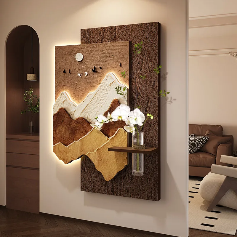Middle ancient style with mountain backed entrance decoration, facing the door and hanging paintings. 2026 new wall lamp