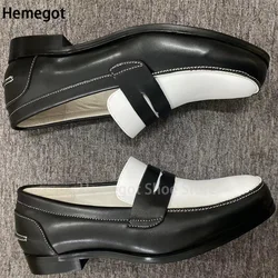 Zwart Wit Mixed Color Loafers Slip-On Luxe Lederen Schoenen Dikke Zolen Designer Merk Heren Kantoor Formeel Lederen Trouwschoenen