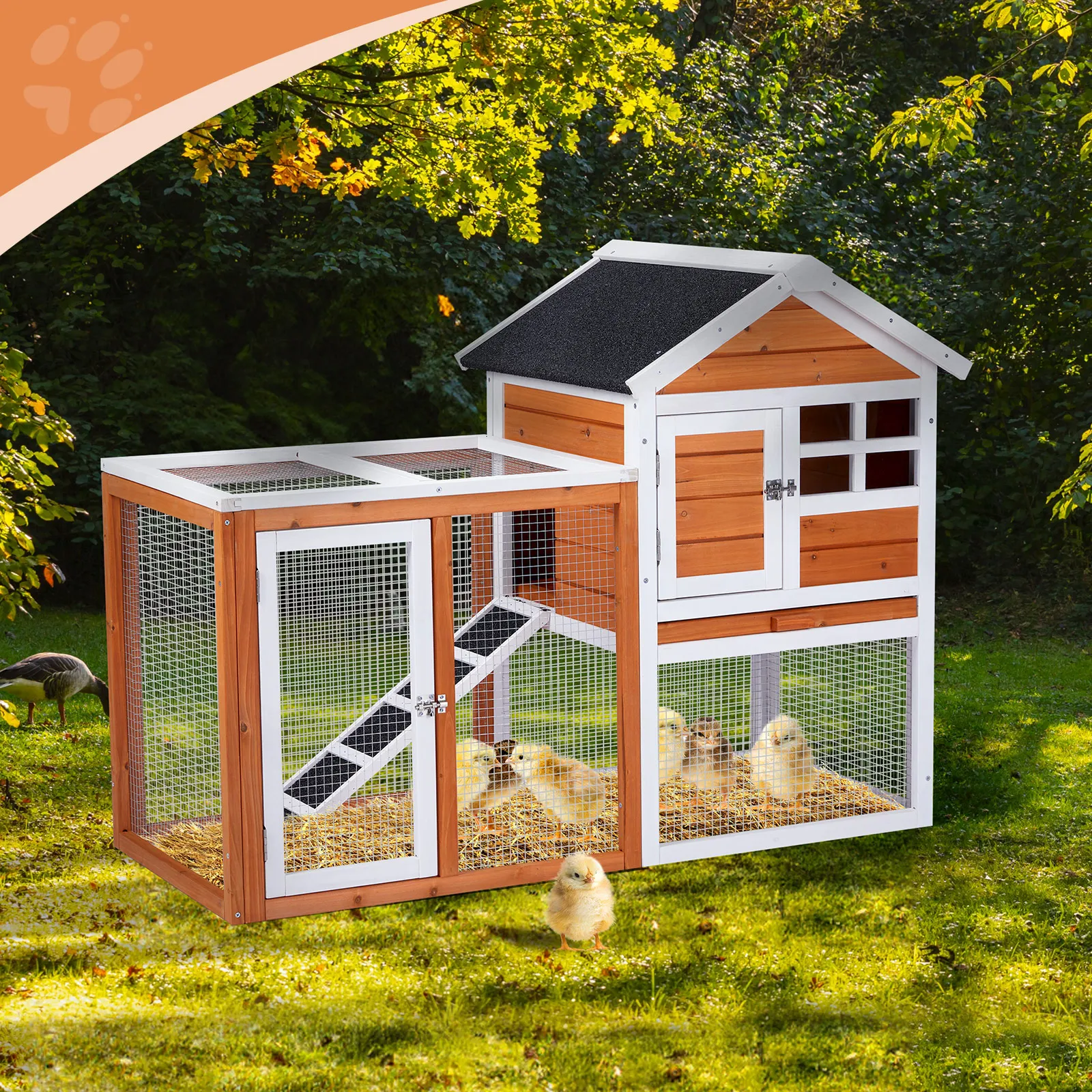 

48"*24.8*35" house type with running ladder orange red fir wood wooden chicken rabbit cage