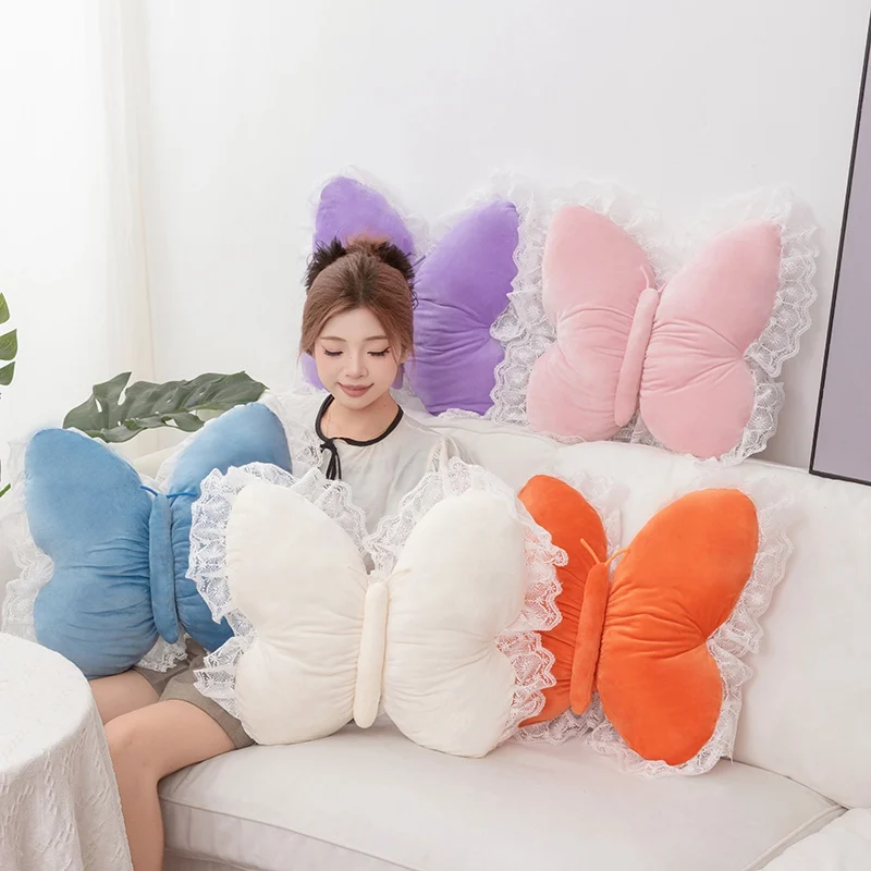 

55cm Cartoon INS Colorful Butterfly Plush Doll Pillow Lace Edge Soft Butterfly Plush Toy Home Decoration Gift For Children