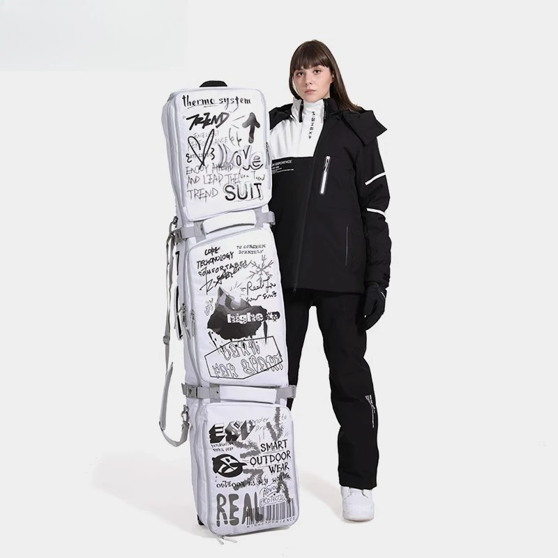 Wheeled Snowboard Bag Large Capacity Organizer Dry Wet Sports Bag Telescopic Bag Quiet Single Double Ski Gear Ski Gear